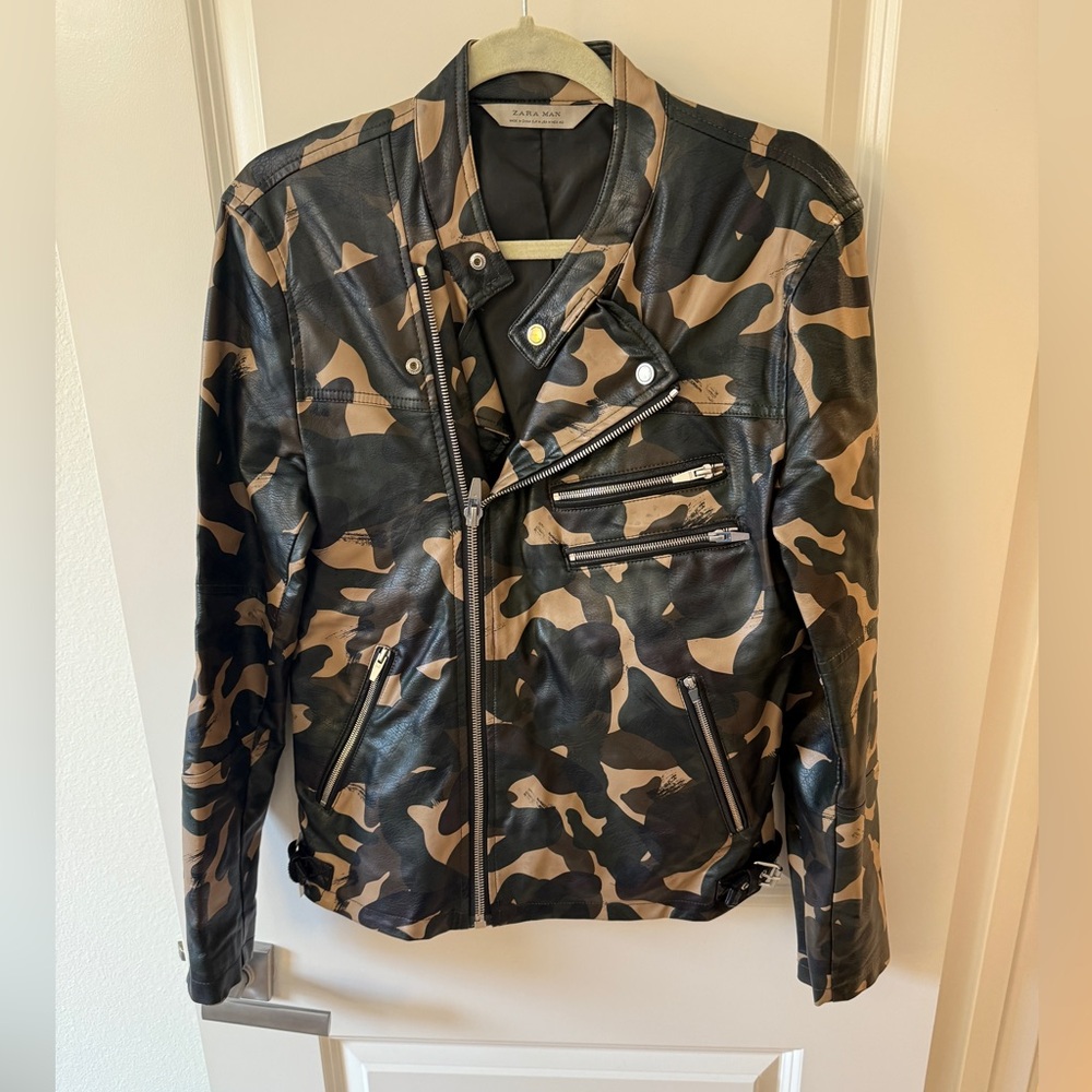 Zara Man Brown Camouflage Moto Jacket